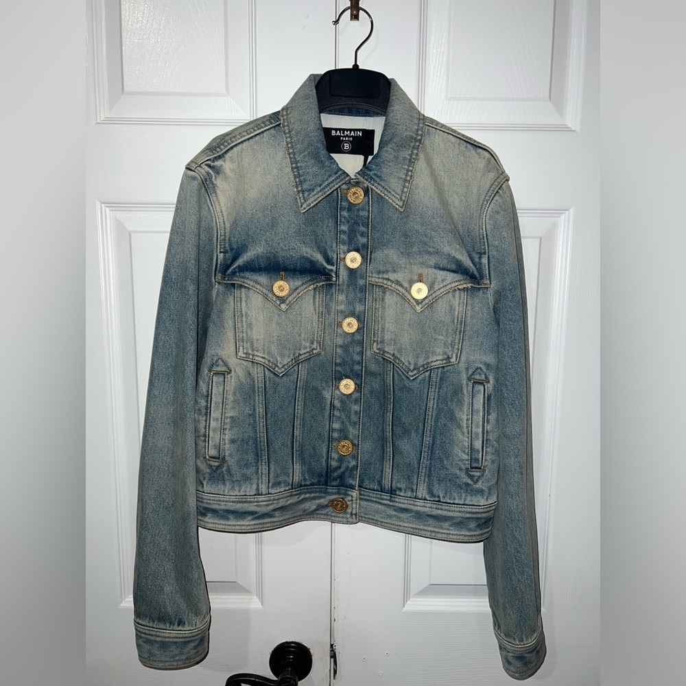 BALMAIN Gold Logo Button Denim Jacket - Picture 4 of 11